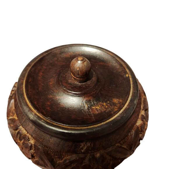 Handmade Vintage Carved Wooden Trinket Box With Lid Floral Design 3.5 Inch Heigh - Picture 7 of 14